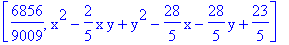 [6856/9009, x^2-2/5*x*y+y^2-28/5*x-28/5*y+23/5]